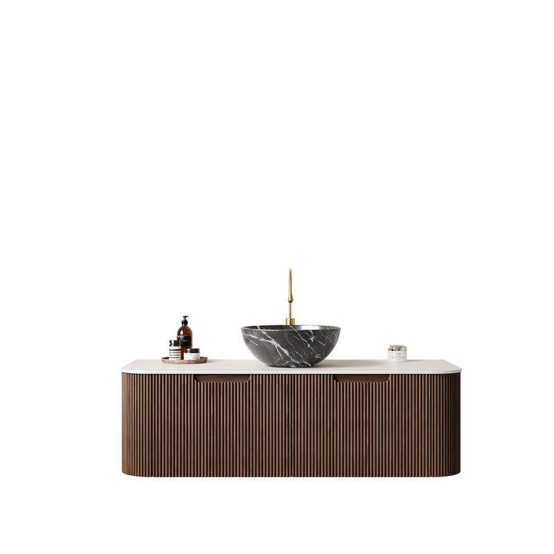 Wall Mounted Striped Bathroom Storage Cabinet with Sink and Drawers - 48" - Black,Carrara White,Dark Walnut