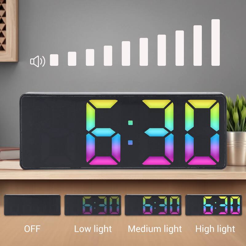 Digital Alarm Clock for Bedroom, Big Numbers LED Display, Temperature, Adjustable Dimmable 12/24 H Deep Sleepers 6.3x2.4x1 inch