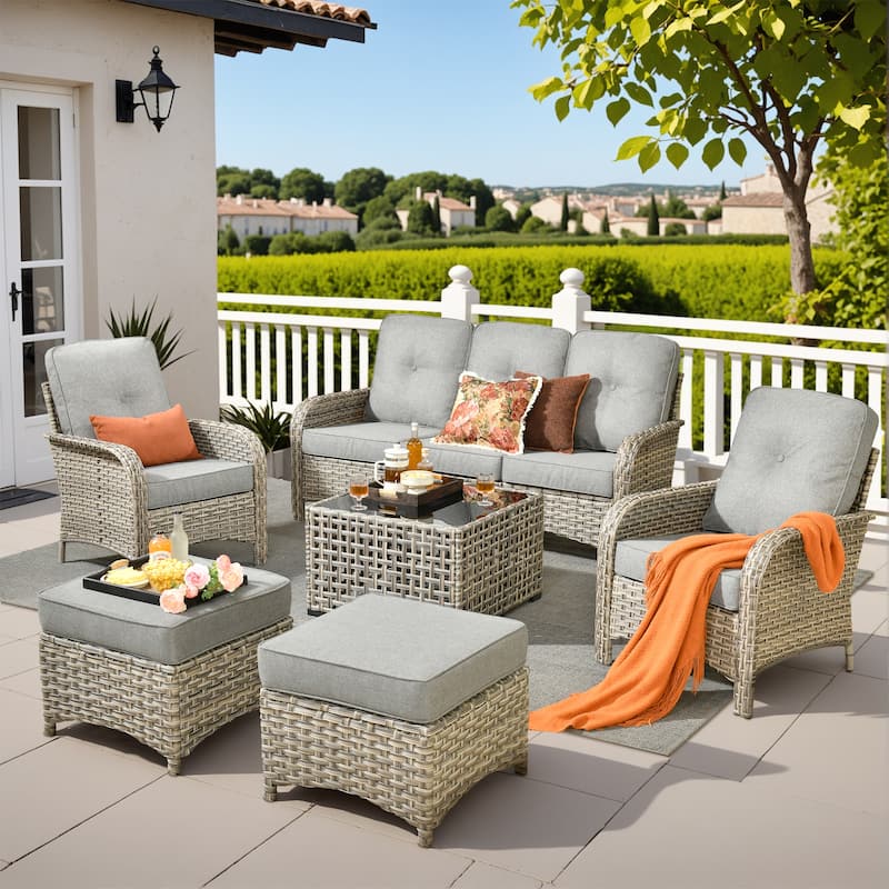 XIZZI 6-Piece Outdoor Wicker Patio Furniture Set with Coffee Table - Dark Grey