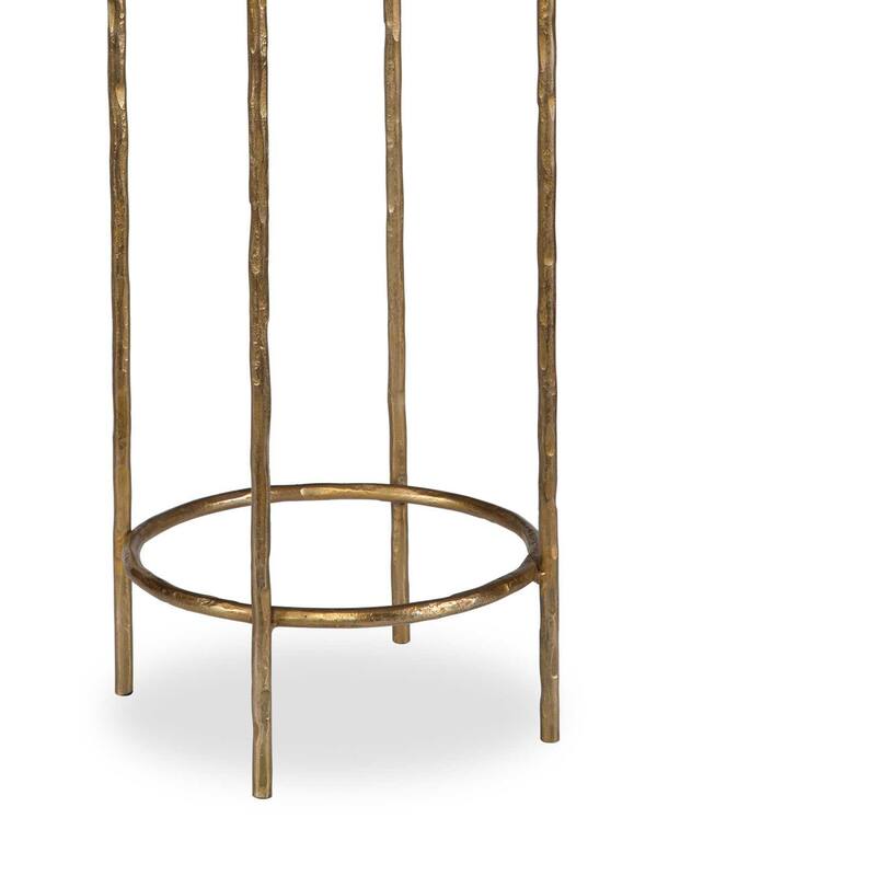 Hex Accent Table, 12 Inch Round Recycled Glass Top, Gold Iron Frame