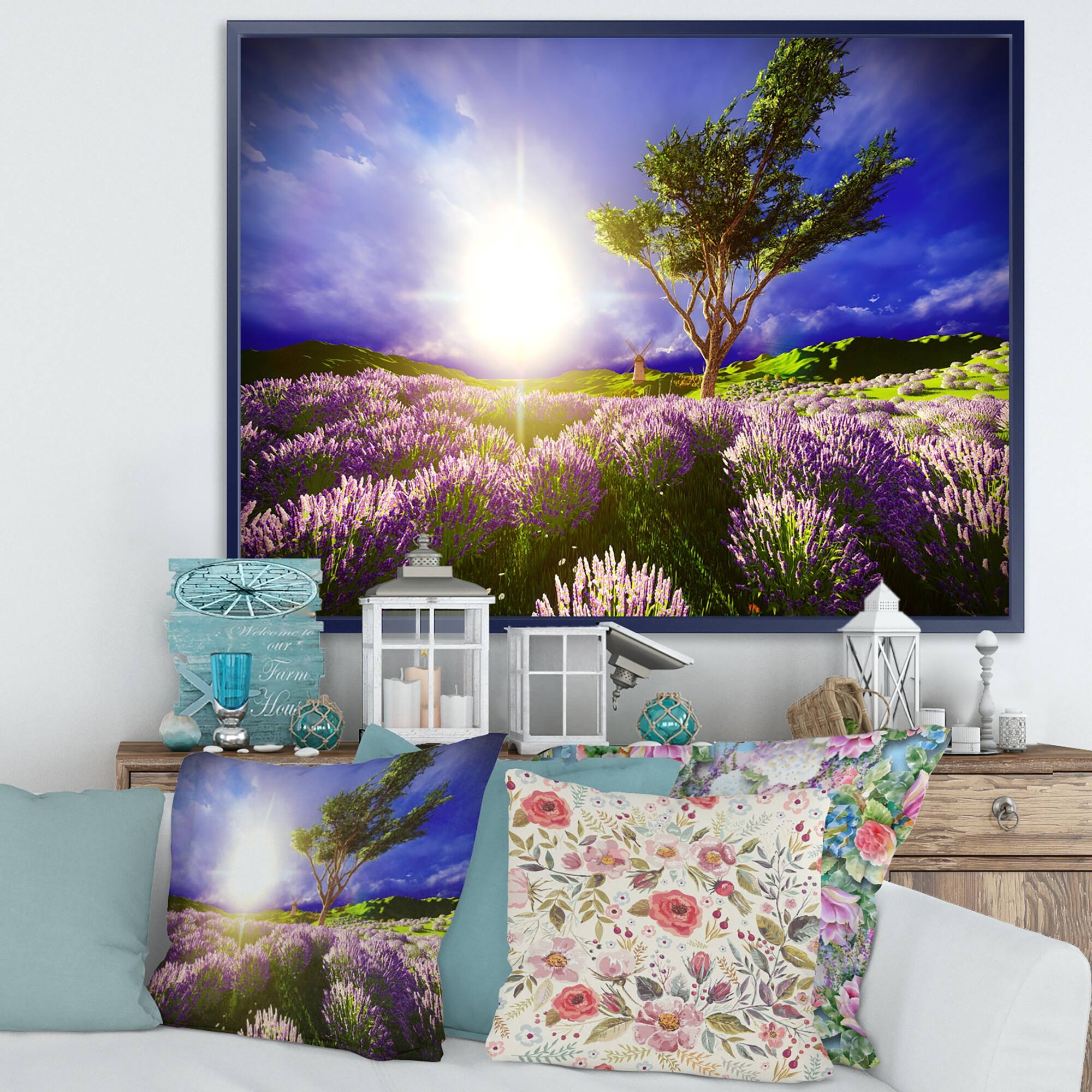 Designart "Lavender Field under Blue Sky" Modern Landscape Wall Art