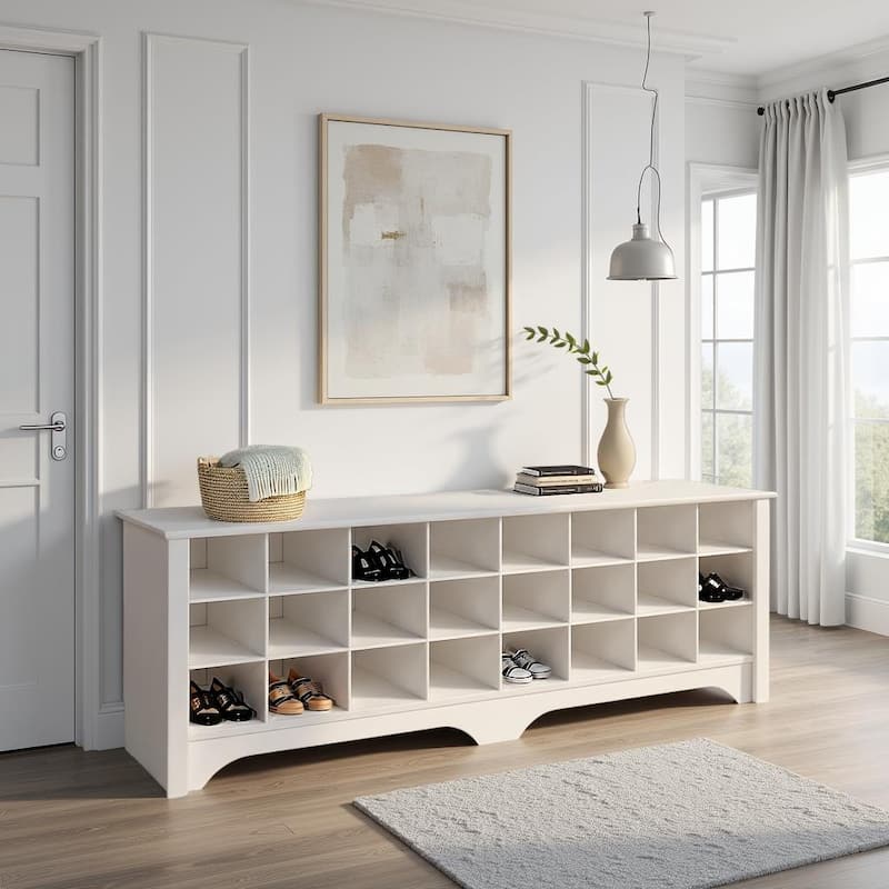 Prepac 24 pair Shoe Storage Cubby Bench, Multiple Finishes