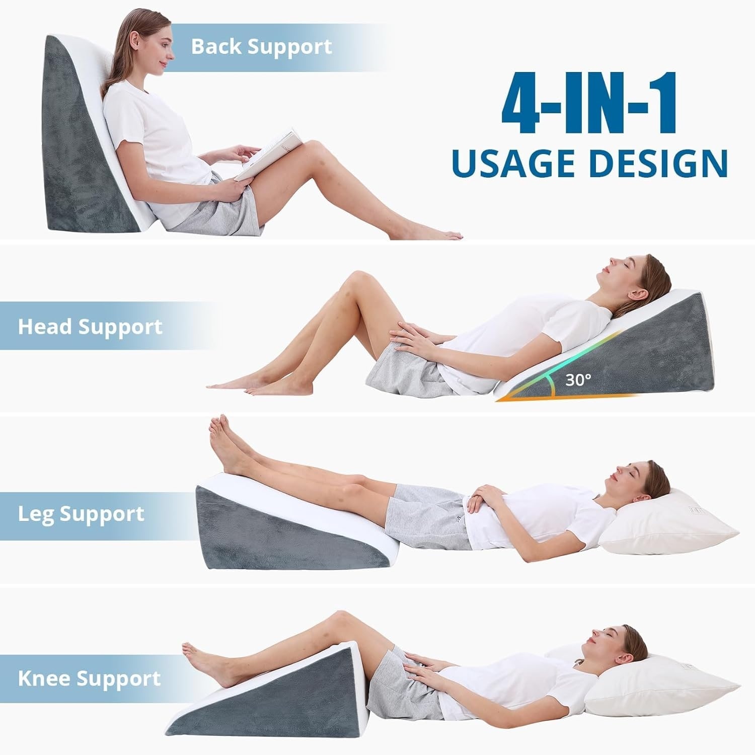 12 Inch Memory Foam Wedge Pillow for After Surgery Bed Wedge Pillow for Sleeping Firm