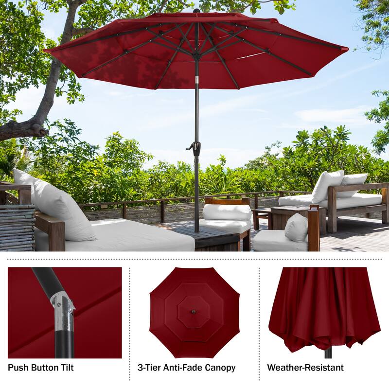 10 ft Patio Umbrella, 3-Tiered Sunshade with Push Button Tilt and Easy-Open Crank, Outdoor Umbrella for Deck, Yard