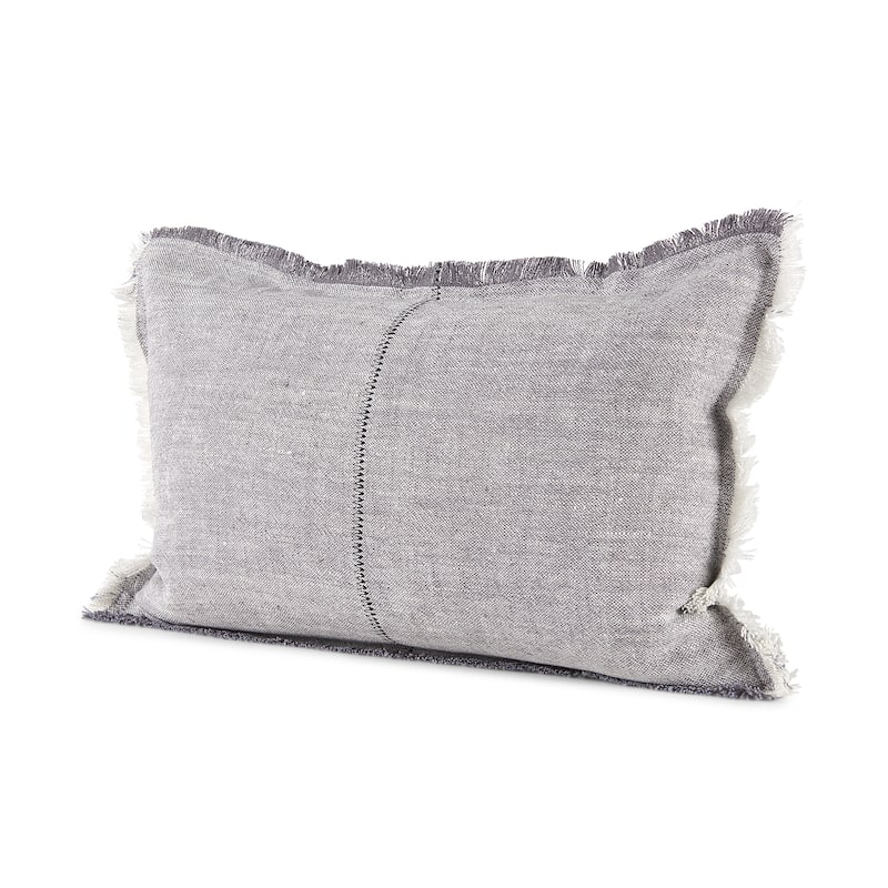 Thais 13L x 21W Light Gray Fabric Fringed Decorative Pillow Cover - Pillow Covers - 13.0L x 21.0W x 0.2H - Blue - Single