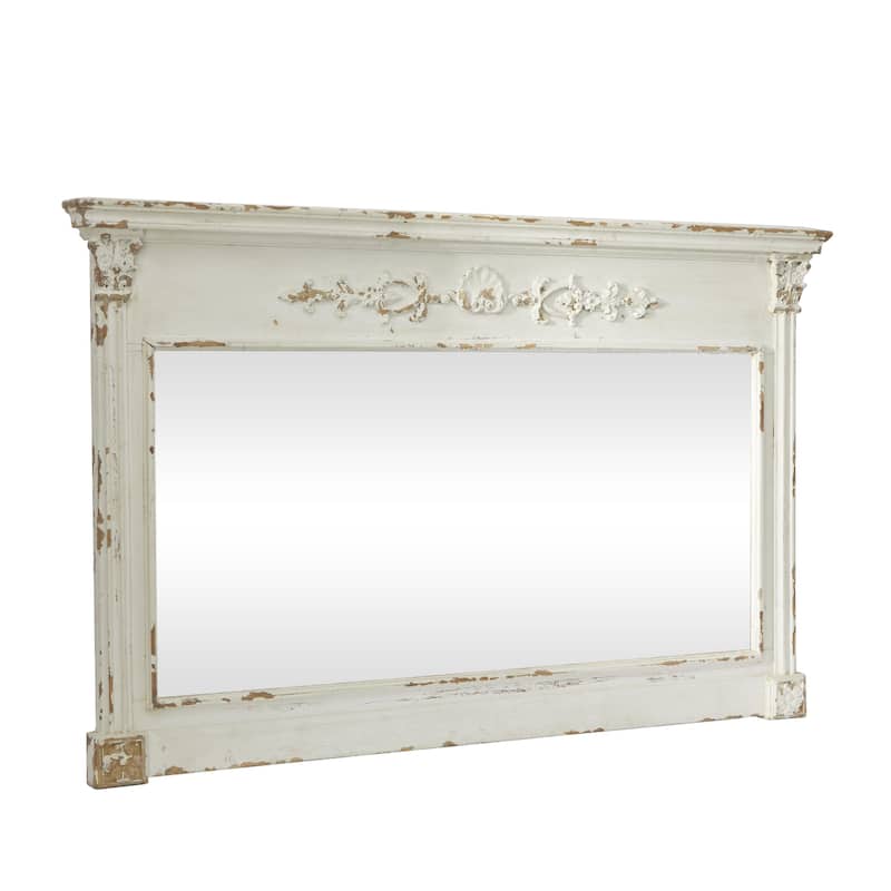 Wood Floral Carved Room Wall Mirror with Distressing - Cream - Roche River Decor