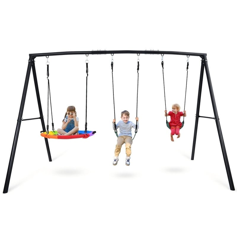 Hapfan 500lb Heavy Duty Metal Swing Sets for Backyard with Saucer Swing, 2 Belt Swings