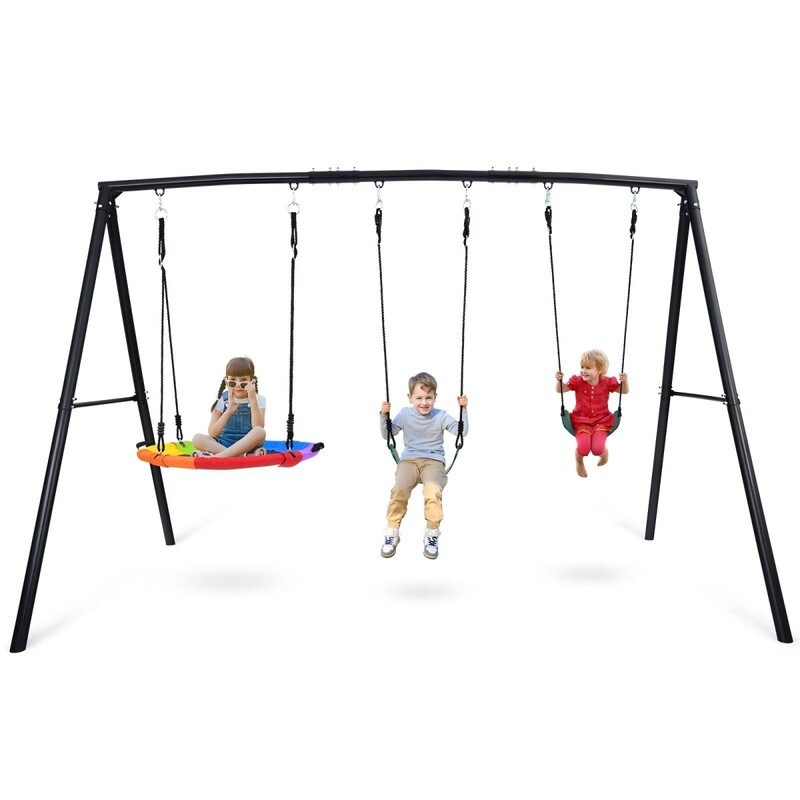 Hapfan 500lb Heavy Duty Metal Swing Sets for Backyard with Saucer