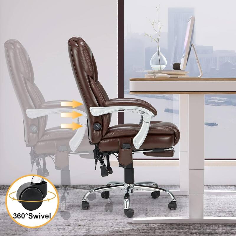 EROMMY Ergonomic Heated Massage Office Chair with Lumbar Support, Reclining Backrest, 2/4/6-Point Massage