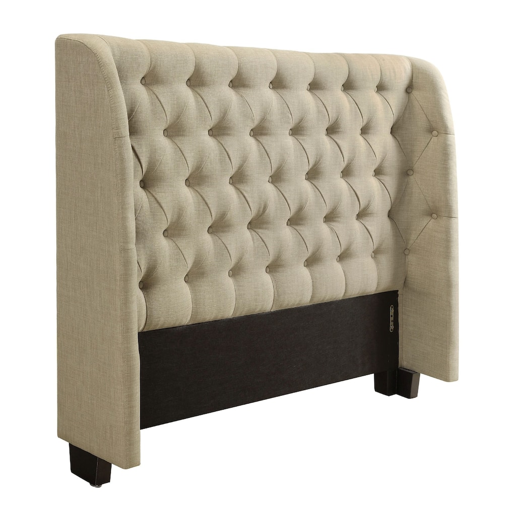 Pax Fabric Full Size Headboard, Button Tufted Wingback, Beige