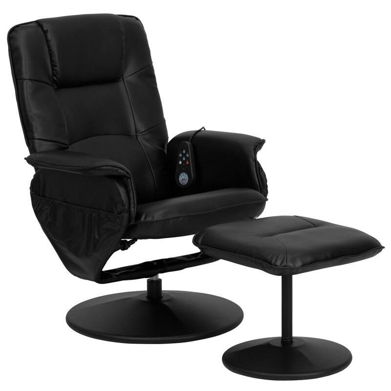 LeatherSoft Massaging Multi-Position Recliner w/Ottoman w/Side Pocket