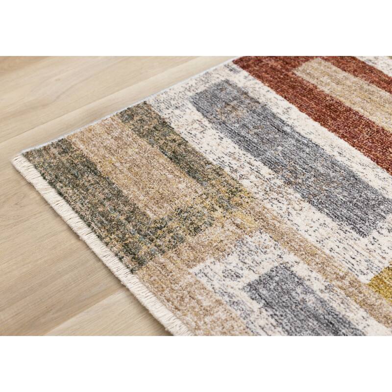 Macey Collection - Modern Grey Blue Red Sophisticated Area Rug