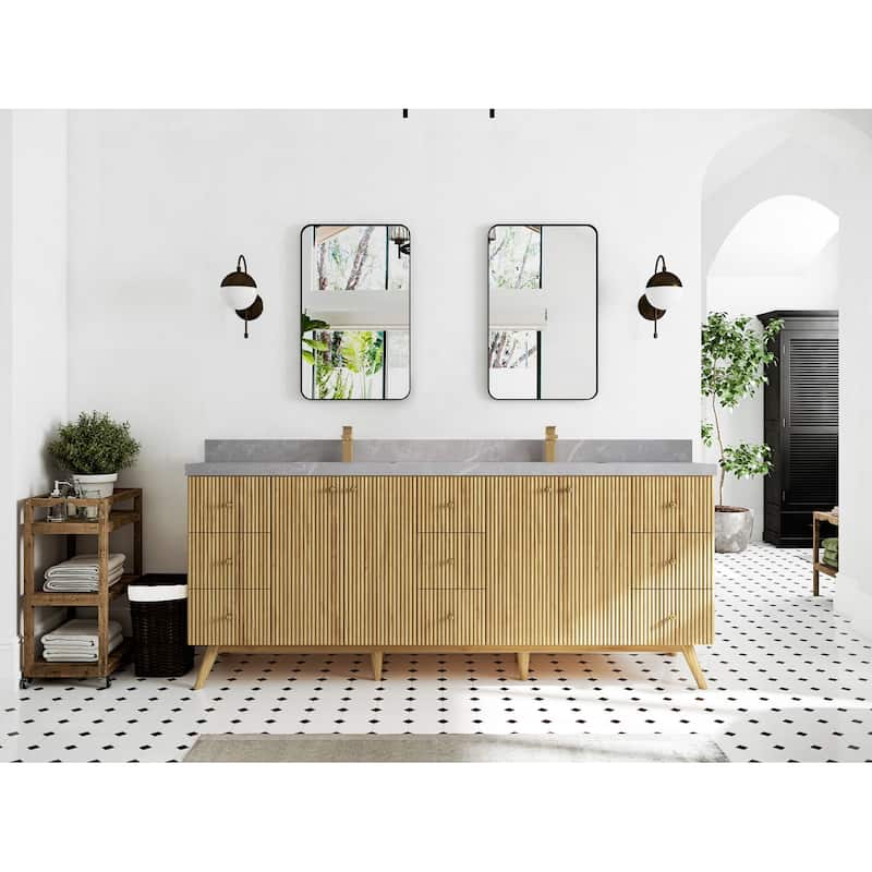Willow Collections 84 in. W x 22 in. D Pasadena Solid Teak Double Sink Bathroom Vanity with Countertop