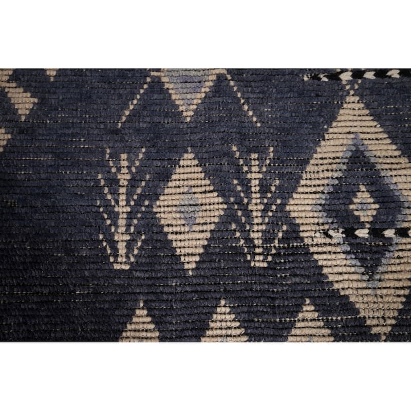 Geometric Blue Moroccan Oriental Area Rug Hand-Knotted Wool Carpet - 7'9" x 12'9"