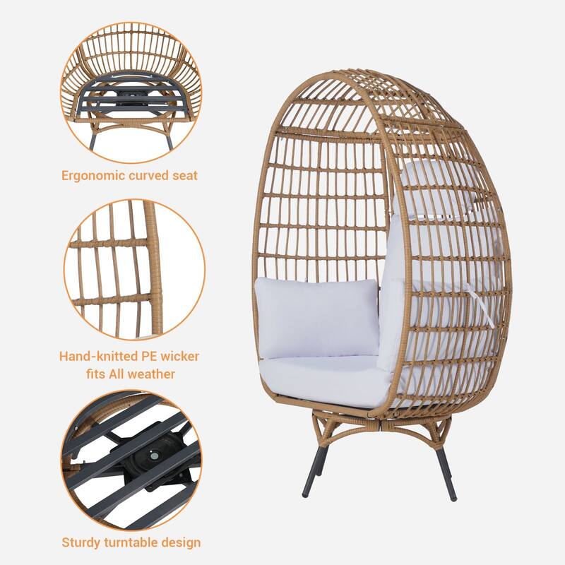 SANSTAR Patio Oversized Swivel Brown Wicker Egg Chair with Cushions