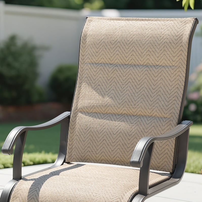Outdoor Patio Dining Chairs, Breathable Textilene, Iron Frame, Beige