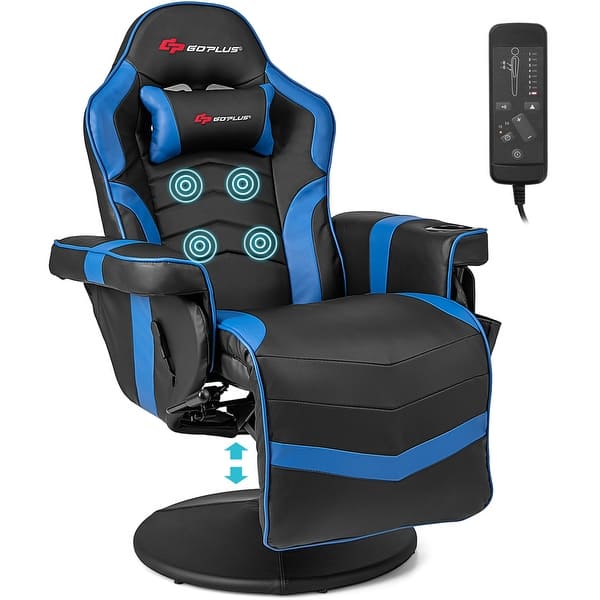 slide 2 of 5, Massage Gaming Recliner Adjustable Racing Swivel Chair Blue/Black/Red Blue