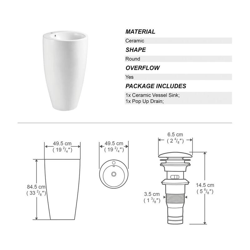 Eridanus Lido 33" Tall Freestanding Circular Pedestal Bathroom Sink - 19.5" W x 33.25" H