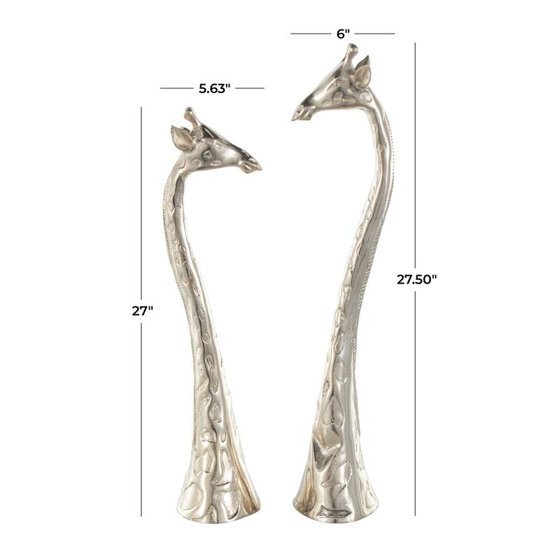 Silver Aluminum Metal Tall Giraffe Decorative Sculpture with Spotted Texturing (Set of 2)