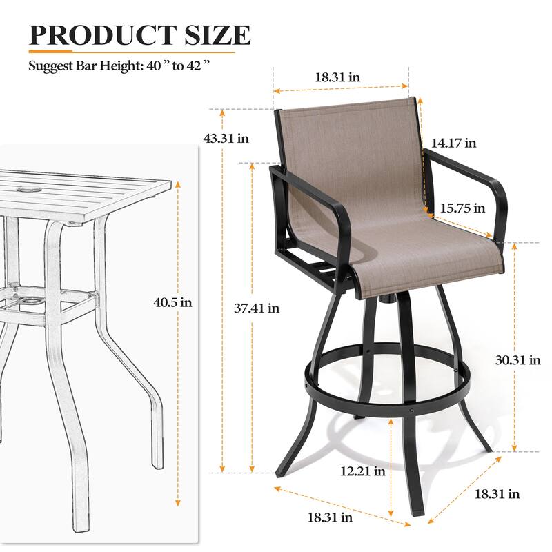 Outdoor Indoor All-weather Swivel Barstool Patio Bar Stools (Set of 2/4/6/8) - See Picture