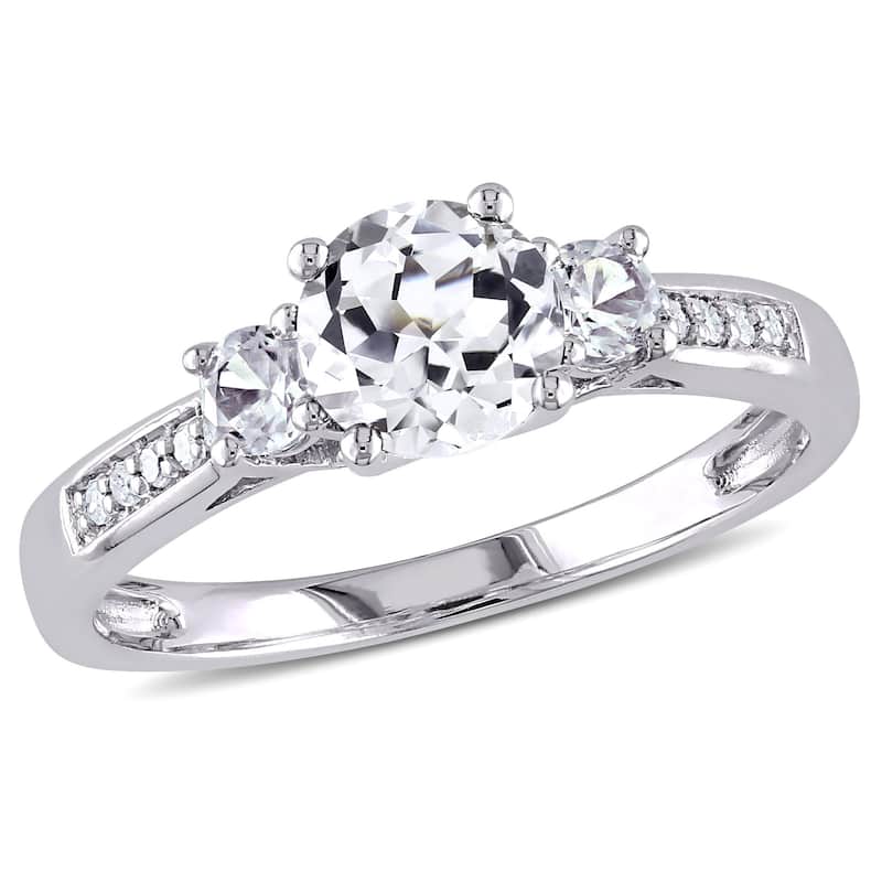 3-Stone Sapphire and Diamond 10k White Gold Engagement Ring by Miadora