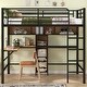 preview thumbnail 1 of 9, Multi -functional Full Size Metal and Wood Loft Bed with L-Shaped Desk, Shelves & Guardrails, Safety Guaranteed, Black+Brown