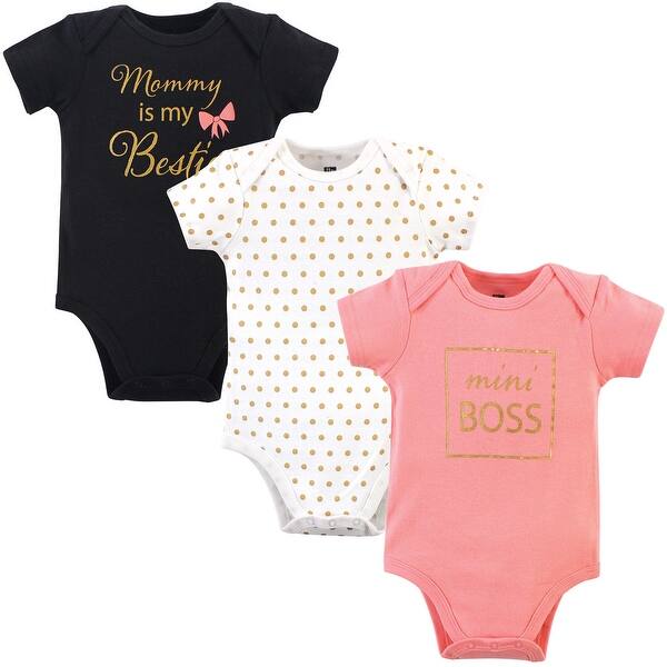 slide 1 of 1, Hudson Baby Infant Girl Cotton Bodysuits 3pk, Mini Boss 0-3 Months - Mini Boss