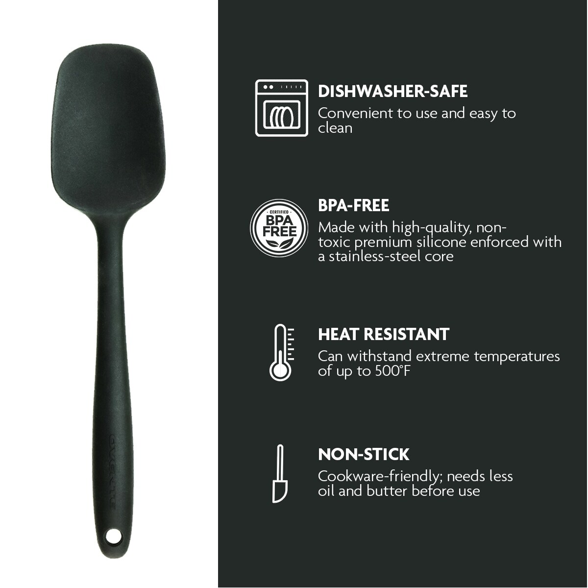 Premium Silicone BPA-Free, Spatula, Stainless Steel Core 500F Heat-Resistant, Non-Stick, Dishwasher Safe, (SP2001B)