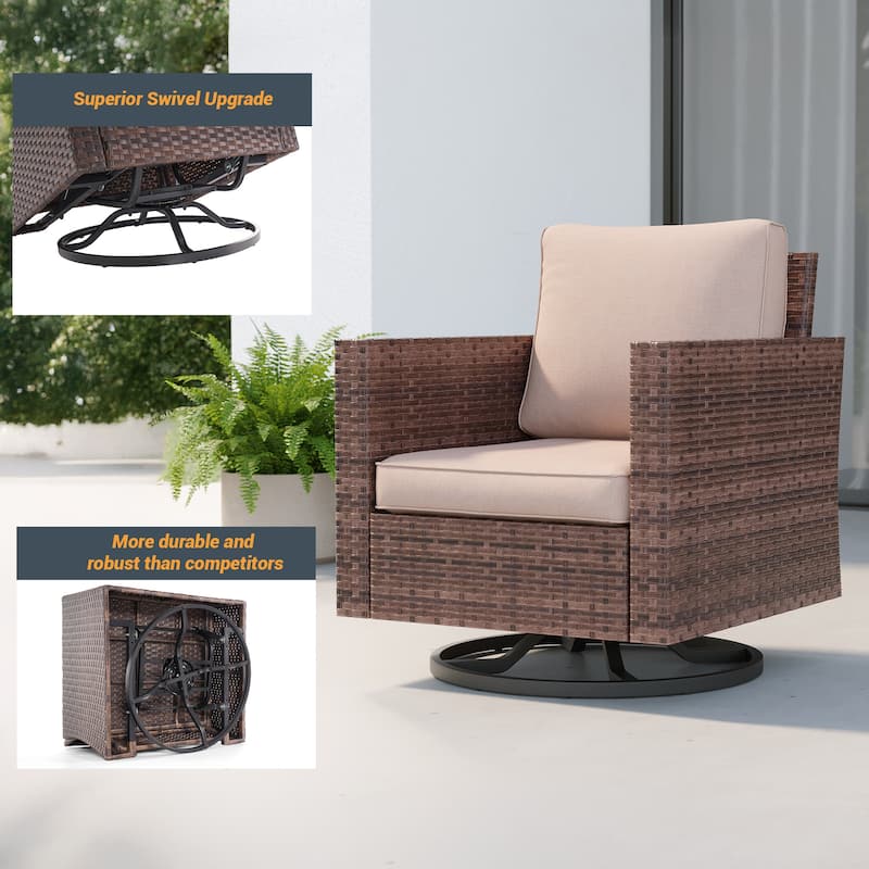 LIVOOSUN 5Pcs Patio Brown Rattan Outdoor Furniture Swivel Rocking Sofa Set