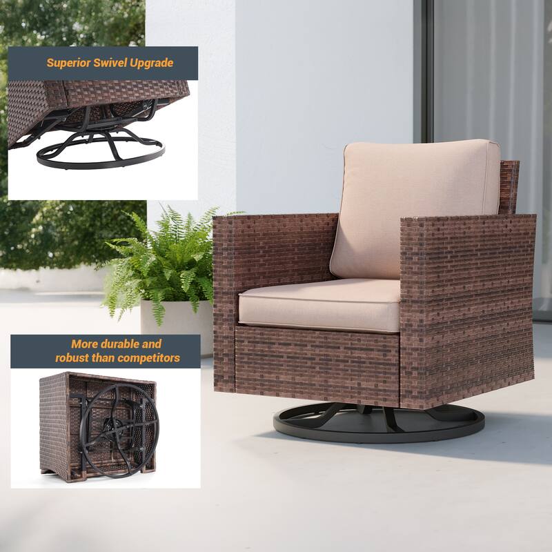 LIVOOSUN Patio 6Pcs Furniture Conversation Gray Rattan Swivel Rocking Sofa Set