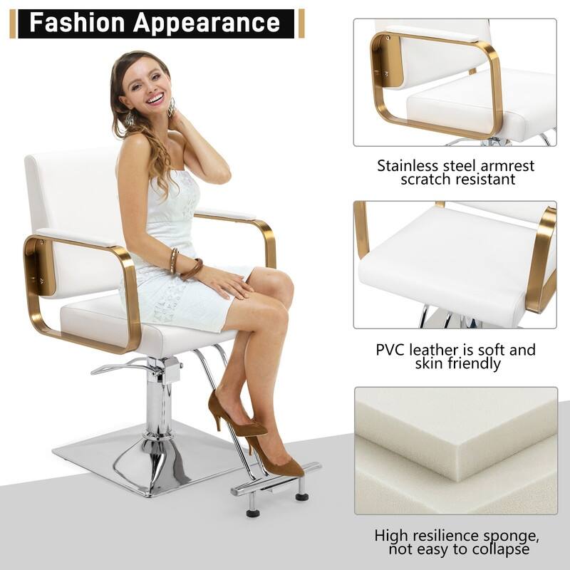 PVC Leather Stainless Steel Armrests Footrests Square Chassis Salon Chair - N/A