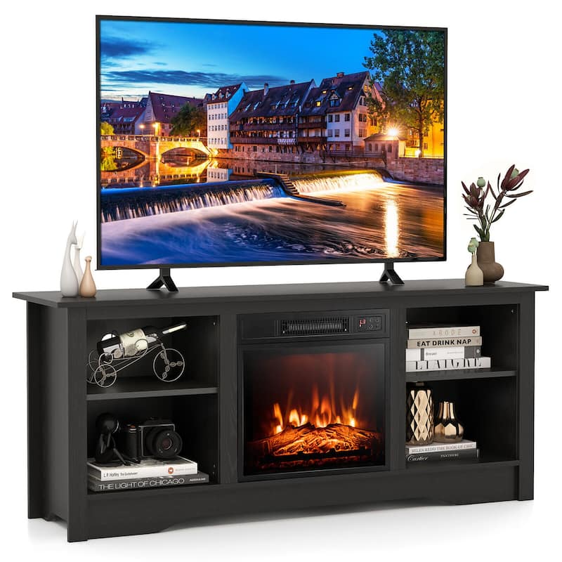 Gymax 58'' TV Stand with 18'' Electric Fireplace Heater 3-Adjustable - Black