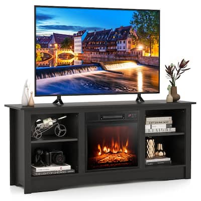 Gymax 58'' TV Stand with 18'' Electric Fireplace Heater 3-Adjustable