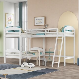 Both Stylish and Durable Versatility Twin L-Shaped Solid Pine Wood Bunk Bed and Loft Bed,A Wonderful Bed For 3