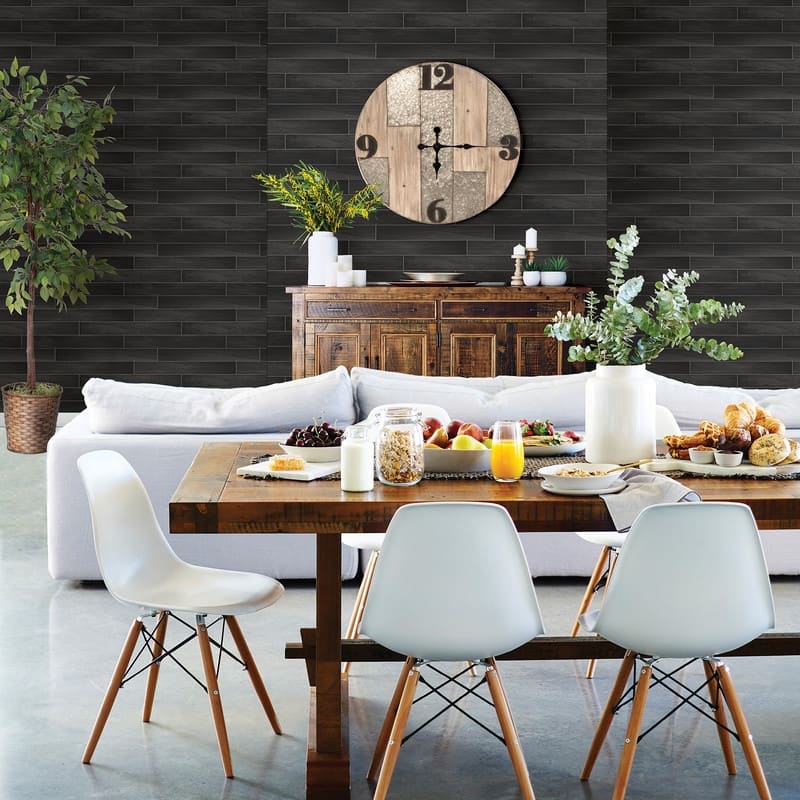 Brewster Nika Black Sleek Wood Wallpaper - 20.5in x 396in x 0.025in