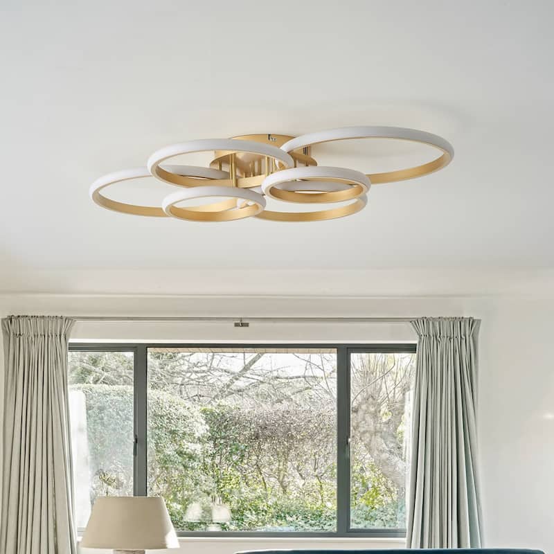 Modern 6-Ring Dimmable Cool White LED Semi Flush Mount Ceiling Light Fixture