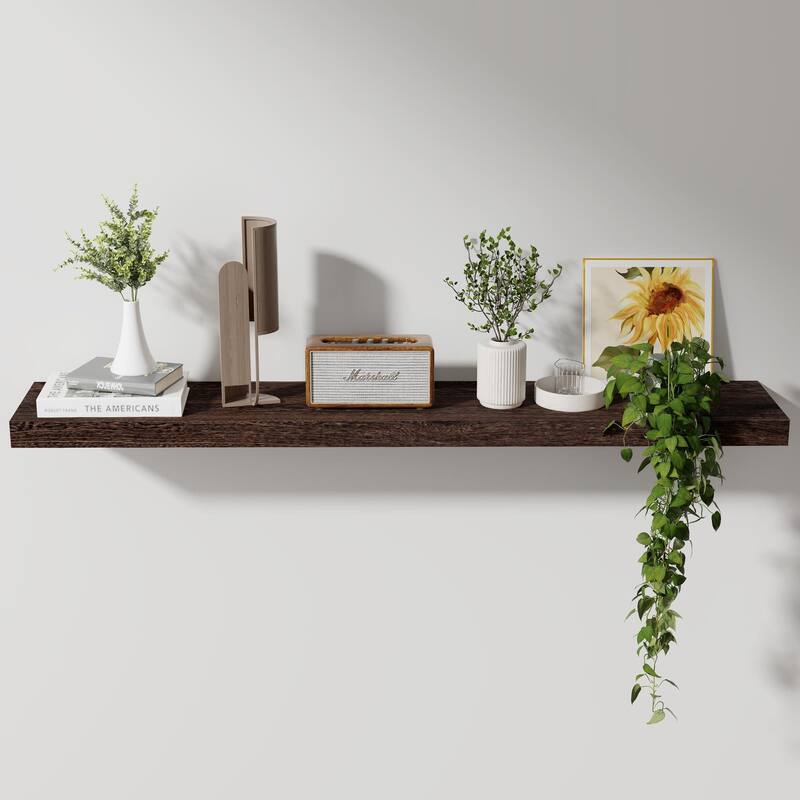 Floating Shelves, 8 Inch Deep Modern Solid Wood Wall Shelves - 48"W-1P - Rustic Brown