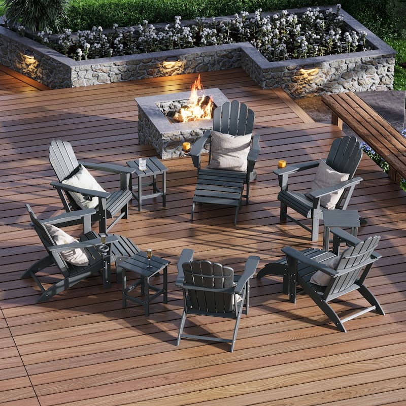 Aderson Outdoor Poly Adirondack Chair With Ottoman And Side Table 12-Piece Set