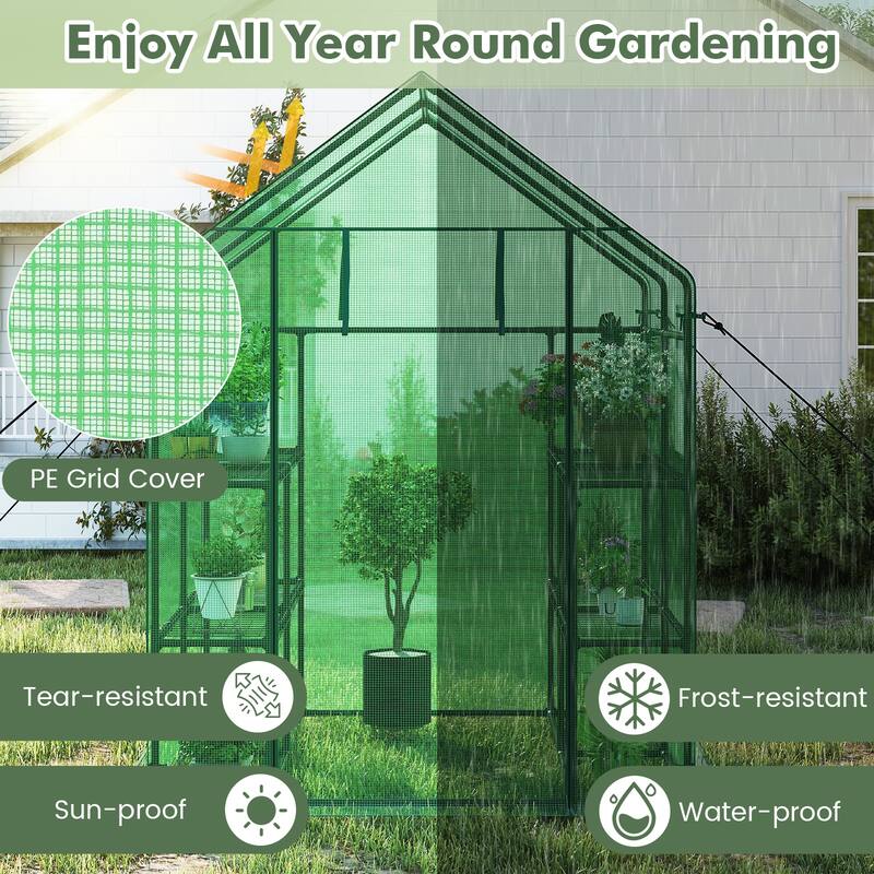 Costway Portable Mini Walk In Outdoor 2 Tier 8 Shelves Greenhouse