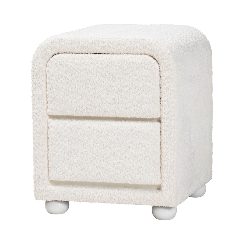 Bonilla Modern White Teddy-Bear Fabric and Rubberwood 2-Drawer Nightstand - 2-drawer