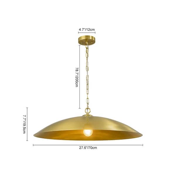 dimension image slide 2 of 3, 1-Light Black Gold Oversized Metal Dome Pendant Light - 27in