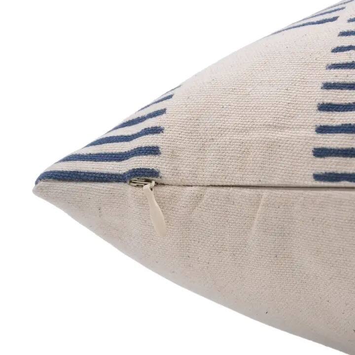 Block Printed Handcrafted Blue Pillow Cover - Zig Zag