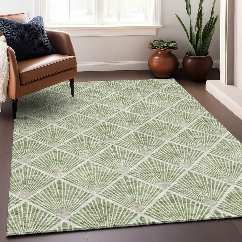 Premium Washable Super Soft Diamond Trellis Mayfield Rug - Green - 10' x 14'
