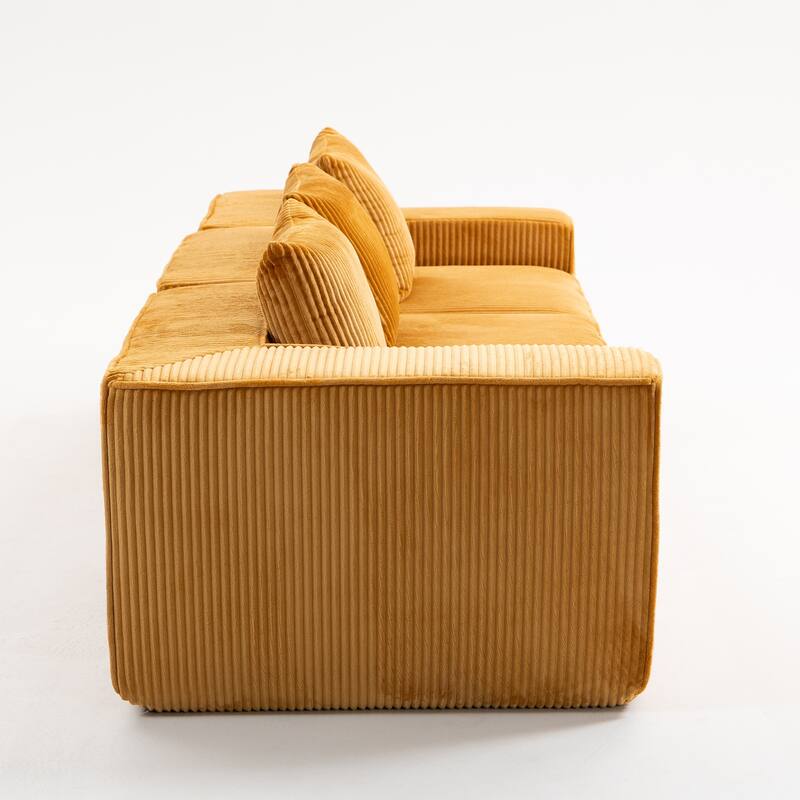 Modular Sectional Sofa with Pillows, Corduroy Upholstered 3-Seater Sofa, All-Compressed Foam Sofa for Living Room, Apartment