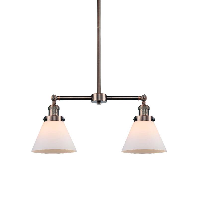 Innovations Lighting Large Cone 2 Light 21" Wide Linear Chandelier - Antique Copper / Matte White Cased