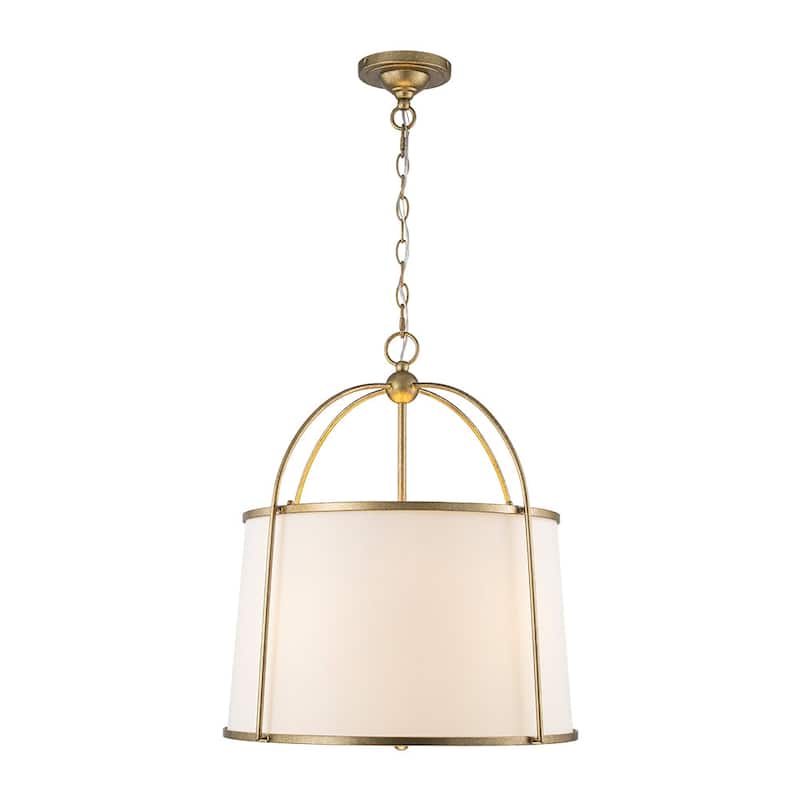 Mid-Century White Fabric Round Drum Cage Pendant Ambient Light