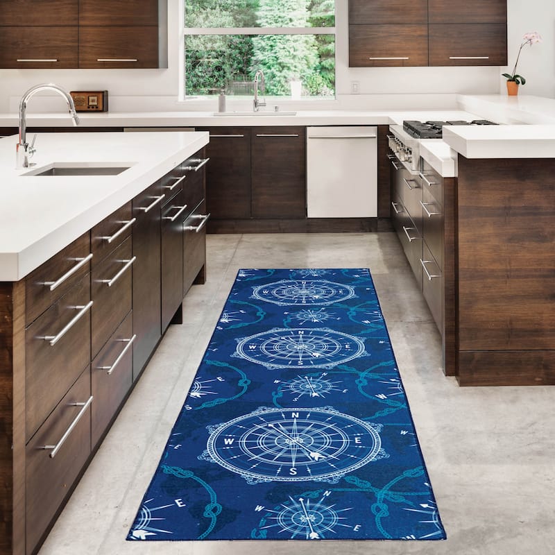 Simon Machine Washable Blue and Ivory Area Rug