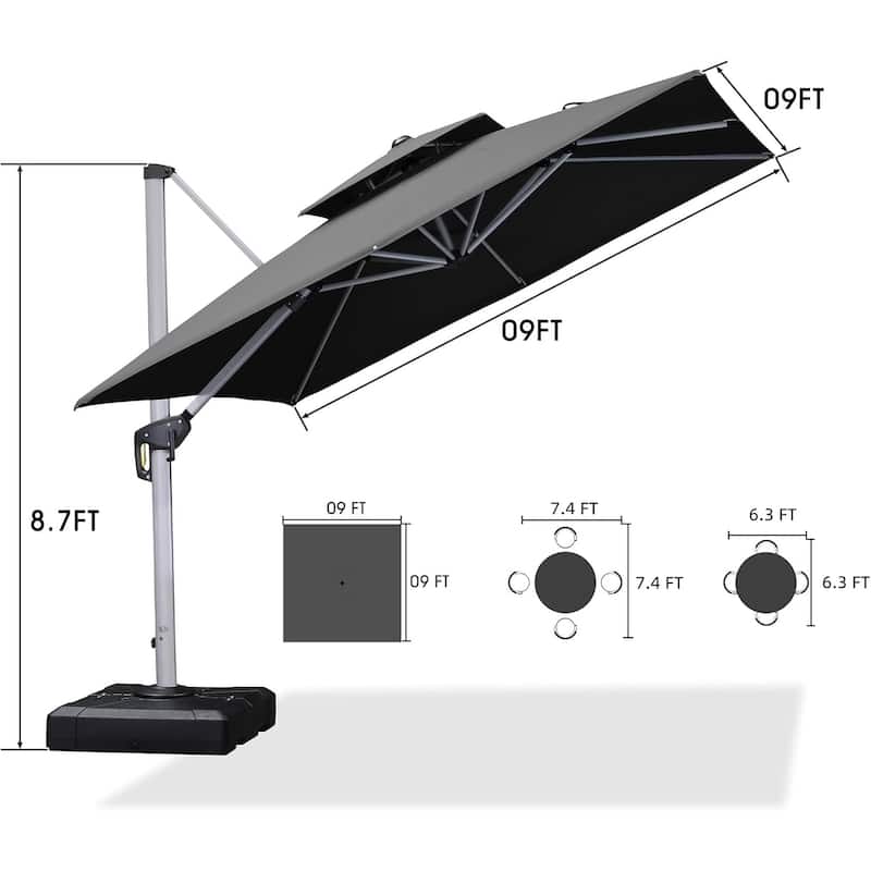 PURPLE LEAF 9ft Square Patio Umbrella Cantilever Umbrella with Base Included