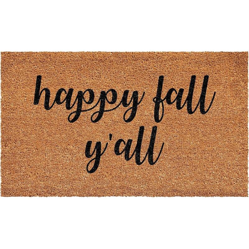 HomeRoots 17" X 29" Brown And Natural Fall Happy Fall Y'all Outdoor Coir Door Mat - 17.00' X '29.00