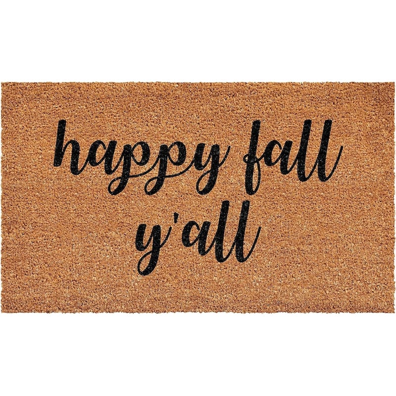 HomeRoots 24" X 36" Brown And Natural Fall Happy Fall Y'all Outdoor Coir Door Mat - 24.00' X '36.00